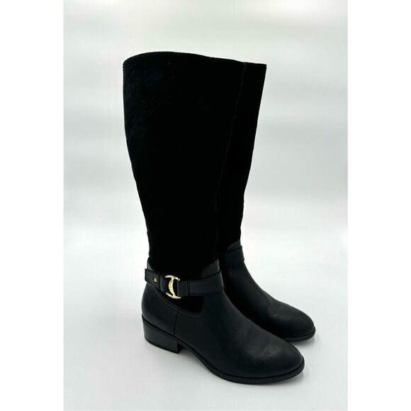 Ralph Lauren Micah Boot Tall Black Leather Knee High Riding Heel Sz 7.5B - Picture 2 of 13